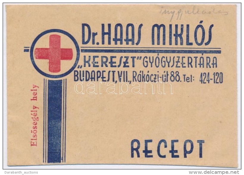 Cca 1920-1930 Dr. Haas Miklós 'Kereszt' Gyógyszertárának(Bp.VII.)... - Non Classés