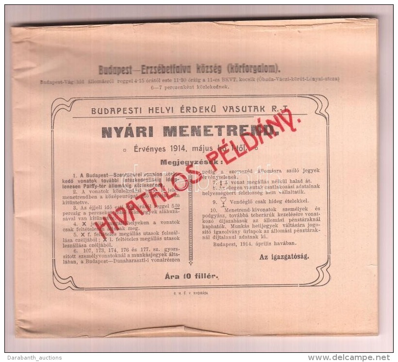 1914 Budapesti Helyi ÉrdekÅ± Vasutak Rt. Nyári Menetrend. Bp., 1914, B. H. É. V. Ny.... - Zonder Classificatie