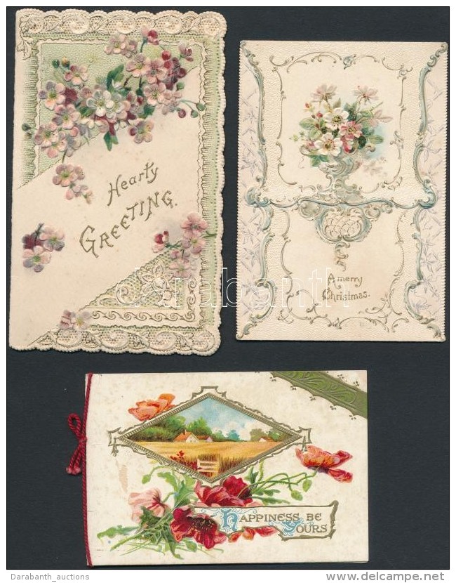 Cca 1900 3 Db Dombornyomott, Csipke Litho üdvözlÅ‘kártya / 3 Embroided Litho Greeting Cards - Ohne Zuordnung