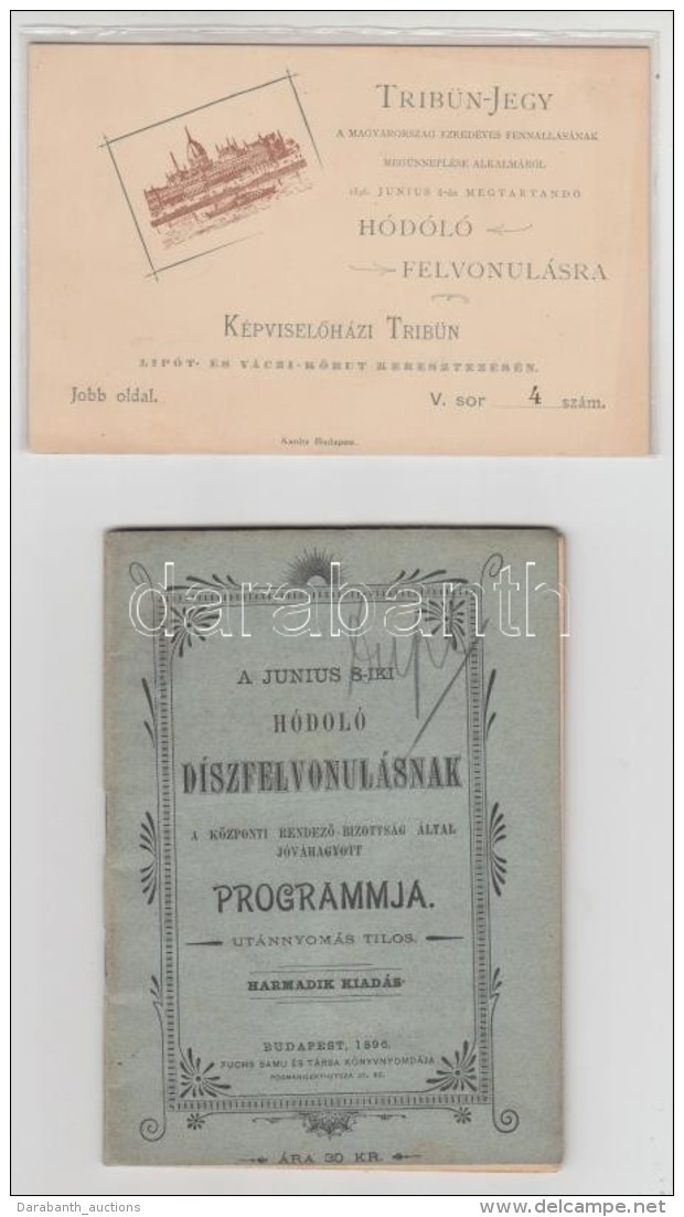 1896 Tribün-jegy A Magyarország Ezredéves Fennállásának... - Ohne Zuordnung