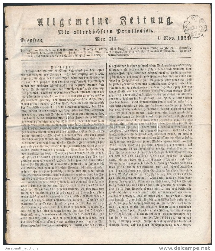 1821 Allgemeine Zeitung Nr. 310. Szignettával - Ohne Zuordnung
