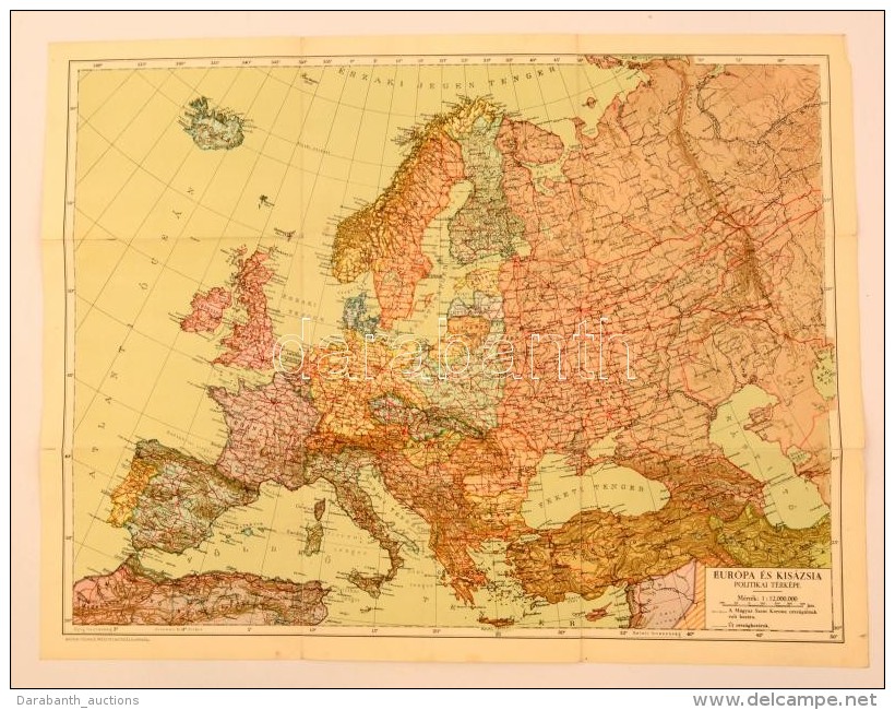 Cca 1930 Európa és Kisázsia Politikai Térképe, 1:12.000.000, Magyar... - Otros & Sin Clasificación