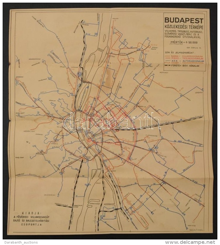 1957 Budapest Közlekedési Térképe, 1:50000, A FÅ‘városi Villamosvasút... - Autres & Non Classés