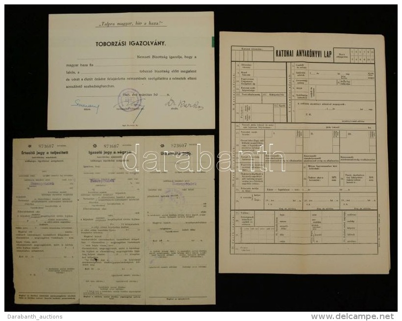 Cca 1945 3 Db Katonai Okmány: Toborzási Igazolvány, Katonai Anyakönyvi Lap,... - Other & Unclassified