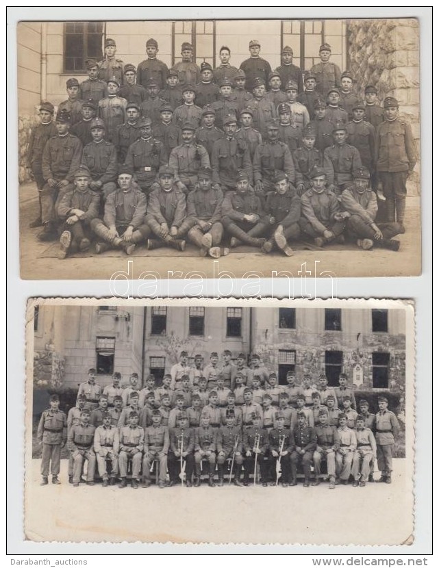 Cca 1914-1945 Katonák Csoportképe, 2 Db Fotólap, 9x14 Cm - Sonstige & Ohne Zuordnung