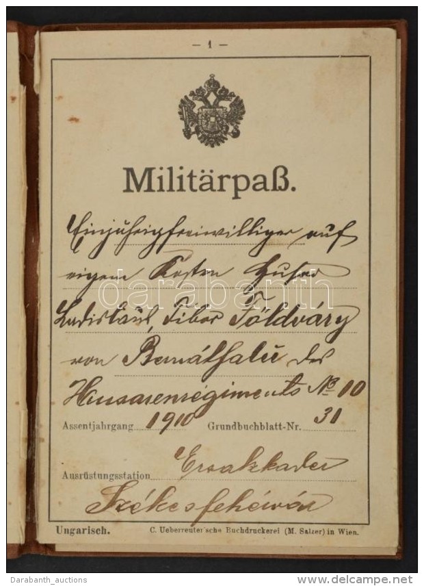 1911 Militärpass - Katonakönyv Magyar Huszárezredbeli Katona Részére. - Other & Unclassified