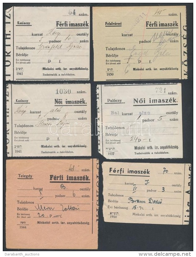 1920-1950 Miskolci Imaszék Bérlet Igazolások, összesen 7 Db - Otros & Sin Clasificación