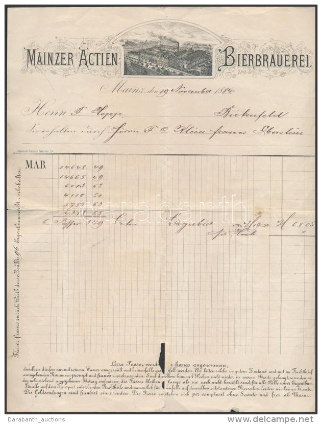 1884 Mainz SörfÅ‘zde Dekoratív Számla - Advertising