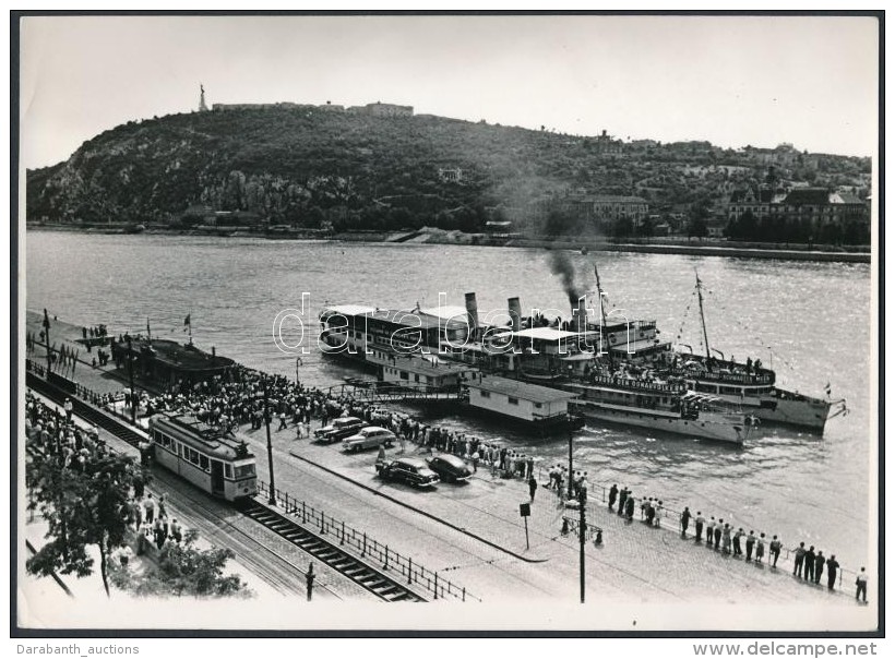 Cca 1968 Budapest, Egykocsis Villamosjárat A Duna Partján, Pecséttel Jelzett Vintage... - Sonstige & Ohne Zuordnung