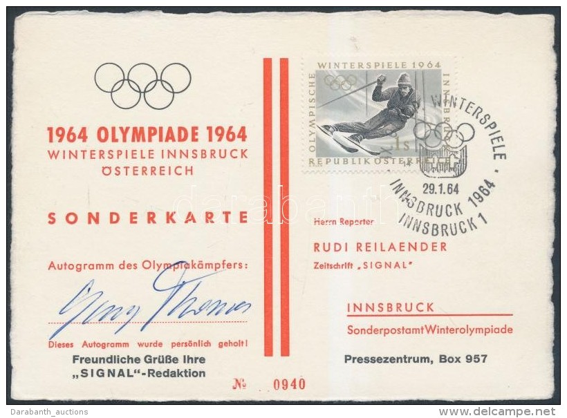 1964 Georg Thoma SízÅ‘ Aláírása Téli Olimpia Alkalmi... - Autres & Non Classés