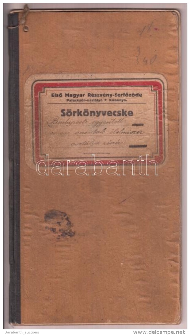 1919 Sörkönyvecske A Budapesti Egyesített Városi Vasutak élelmiszer Osztálya... - Ohne Zuordnung