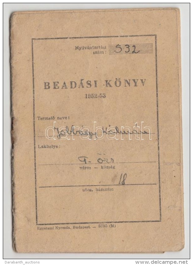 1952 Kitöltött Beadási Könyv - Non Classés