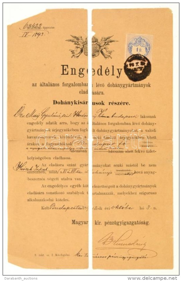 1893 Dohányárusítási Engedély A Budapesti Nyugati Pályaudvar... - Unclassified