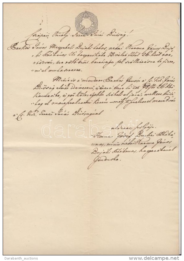 1854 Magyar NyelvÅ± Járásbírósági Keresetlevél, 6 Kr Szignettával - Unclassified