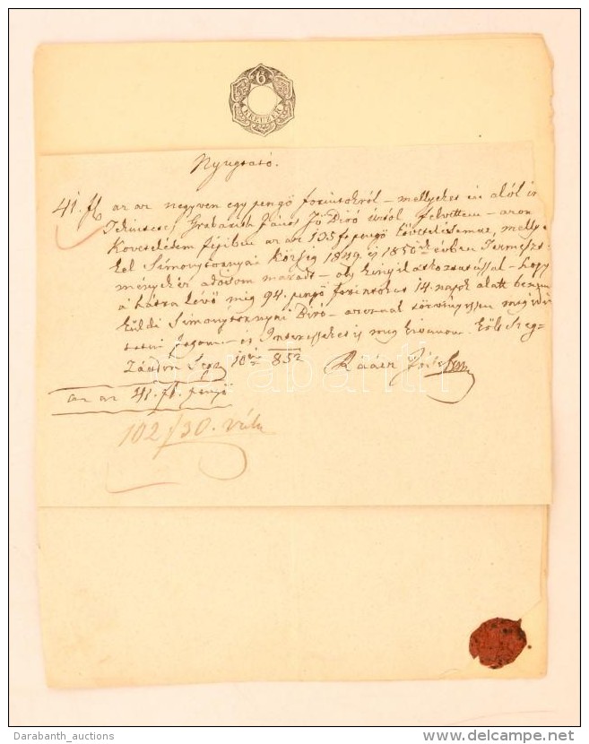 1852 6kr Szignettás Irat Szekszárdról, Viaszbélyegzéssel... - Unclassified