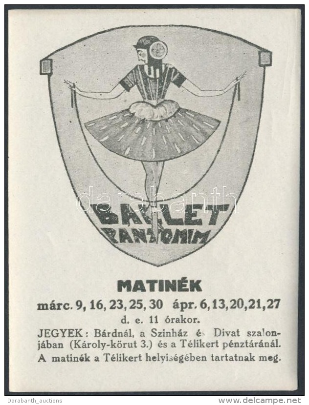 ** 1912 Balett Pantomim Matinék, Télikert, Reklámcímke - Unclassified