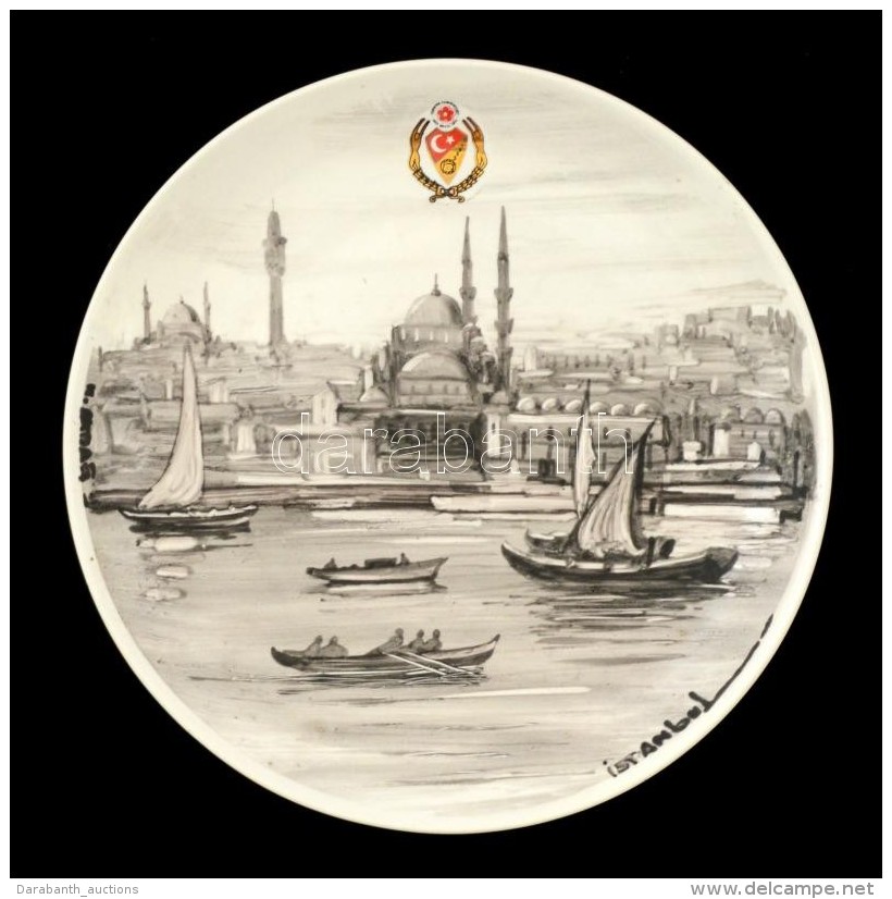 'Istanbul' Fali Tényér, Kézzel Festett, Jelzett, Hibátlan, D: 22 Cm - Other & Unclassified