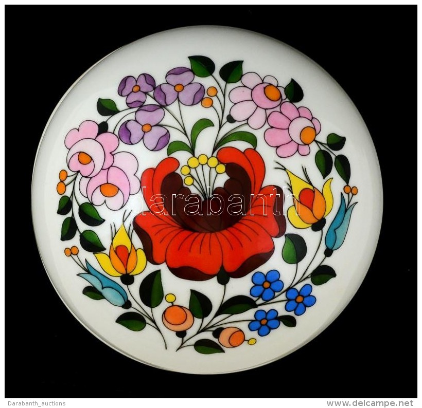 Kalocsai Porcelán Bonbonier, Kézzel Festett, Jelzett, Hibátlan, D: 12 Cm, M: 8 Cm - Autres & Non Classés