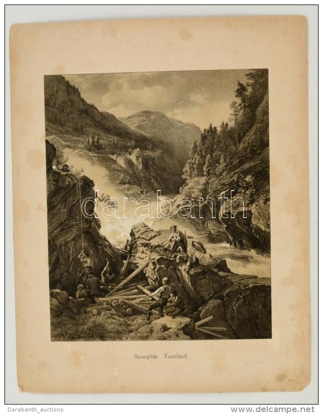 Cca 1880 Norwegische Landschaft, Litho, Feliratozva, 27&times;21,5 Cm - Prenten & Gravure
