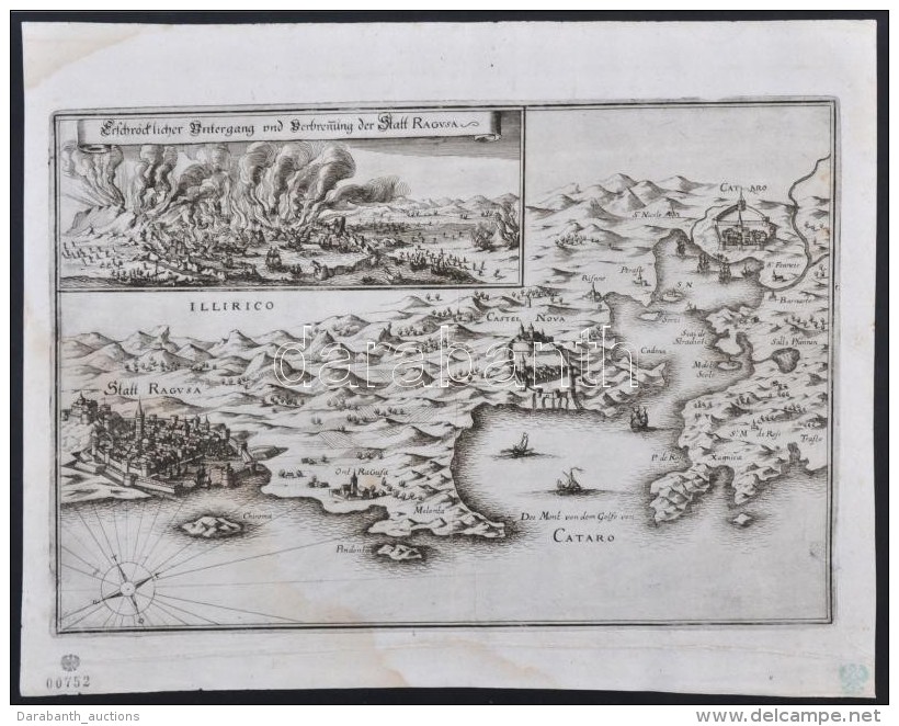 1702 Matthäus Meriam (1593-1650): Ragusa (Dubrovnik) Rézmetszett Képe / Etched Picture Of Ragusa... - Stiche & Gravuren