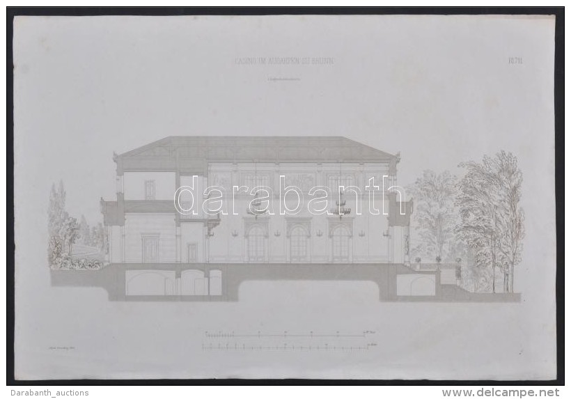 1855 Csehország. A Brünni Casino Keresztmetszeti Rajza. Lithográfia / Czech Republic, Brno: Plan... - Prenten & Gravure