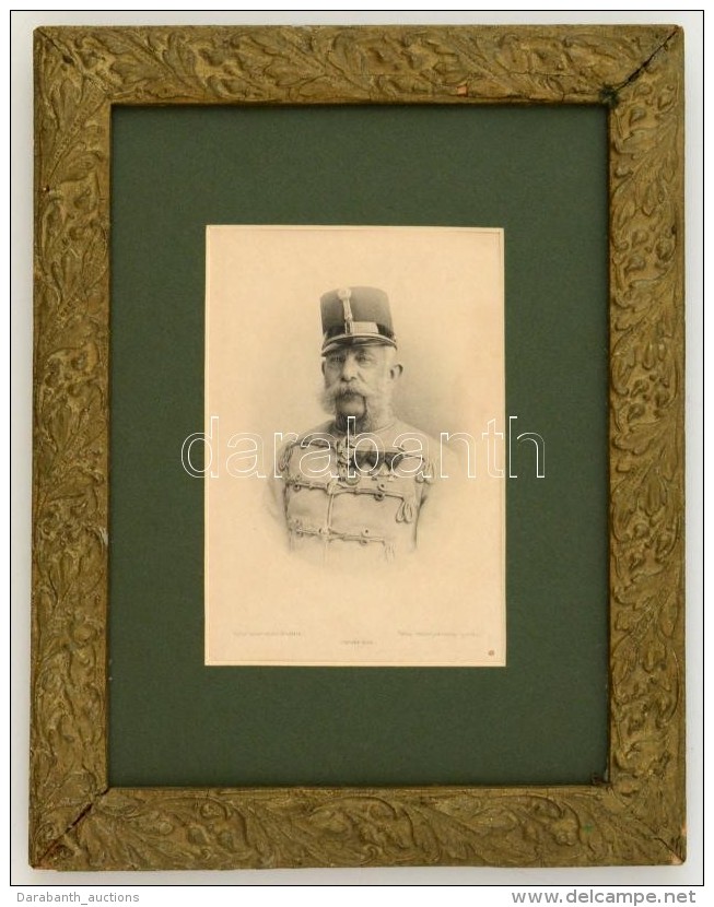 Cca 1900 I. Ferenc József, Litográfia, Papír, Keretben, 15&times;11 Cm - Prenten & Gravure