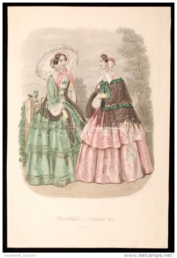 1853 Frey: Divat Témájú Színezett Rézmetszet / Fashion Colored Etching 18x27 Cm - Prenten & Gravure