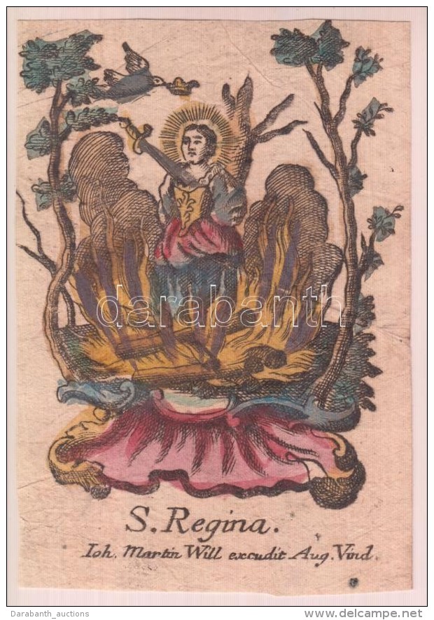 Cca 1750-1800 Szent Regina, Kézzel Színezett Rézmetszet, 10x7 Cm. - Autres & Non Classés