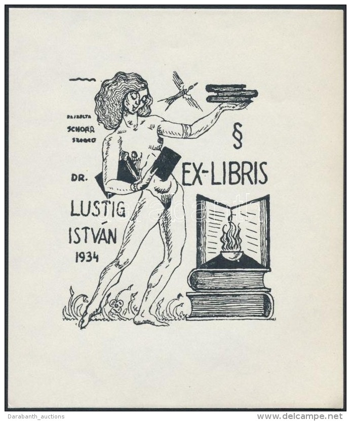 Schorr Tibor (?-?): Lustig István Erotikus Ex Libris. Klisé, Papír, Jelzett A Klisén,... - Otros & Sin Clasificación