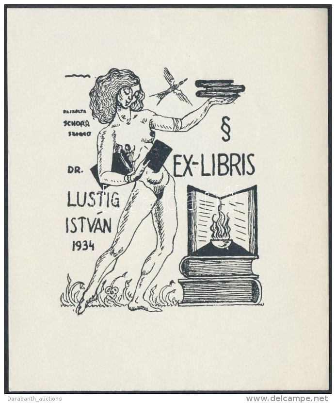 Schorr Tibor (?-?): Lustig István Erotikus Ex Libris. Klisé, Papír, Jelzett A Klisén,... - Andere & Zonder Classificatie