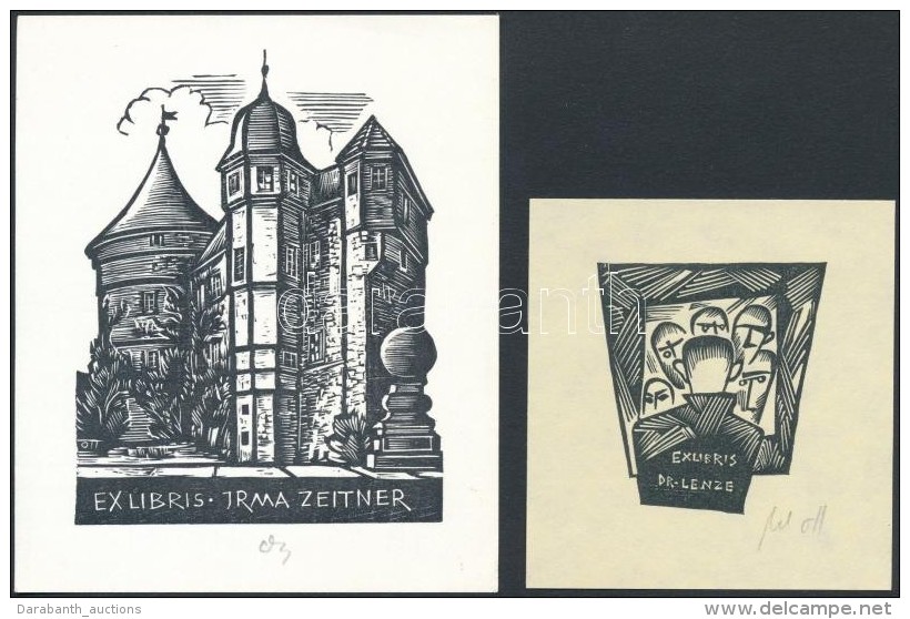 Herbert Ott(1915-?): 2 Db Ex Libris (Irma Zeitner, Lenze). Fametszet, Papír, Jelzett, 5&times;5-10&times;7... - Other & Unclassified