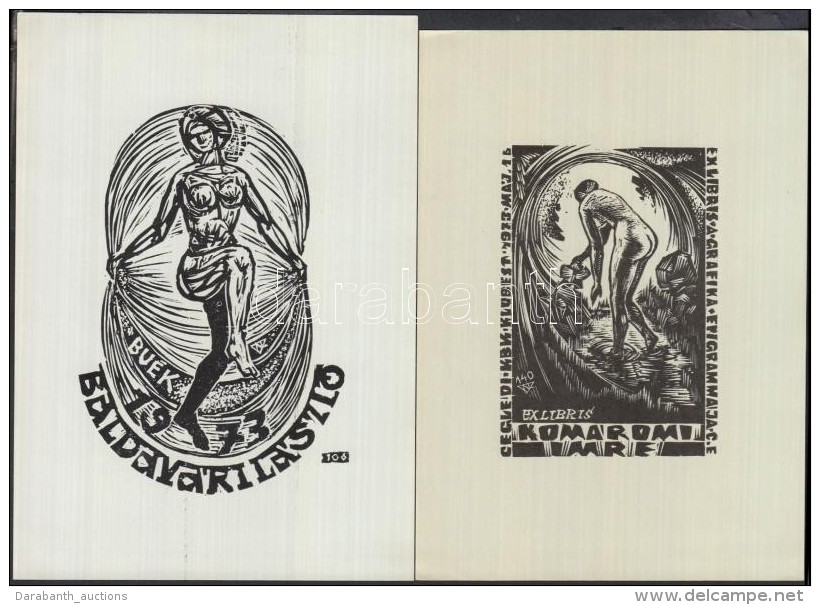 Nagy Lázár László (1935-): 2db Erotikus Ex Libris, Fa és Linó Metszet,... - Otros & Sin Clasificación