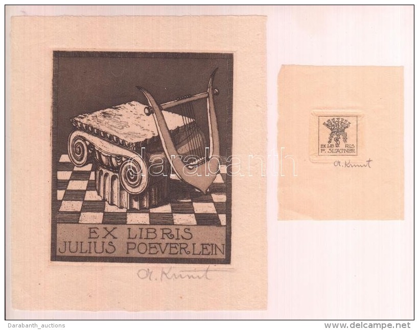 Adolf Kunst (1882-1937): 2 Db Ex Libris F.Slatner és Julius Poeverlein. Rézkarc,... - Otros & Sin Clasificación
