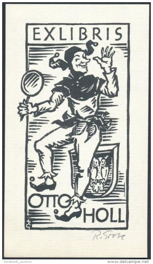 Rudolf Grobe(?-?): Ex Libris Otto Holl. Klisé, Papír, Jelzett, 12x7 Cm - Autres & Non Classés