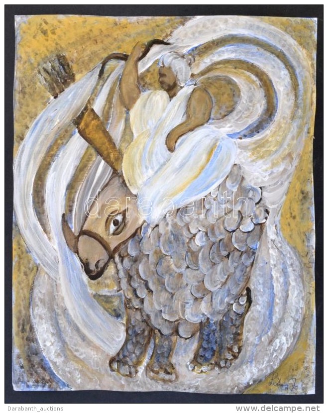 Lehoczky József (1957-): Arab Harcos Harci Orrszarvúval, Olaj, Karton, 36&times;29 Cm - Otros & Sin Clasificación