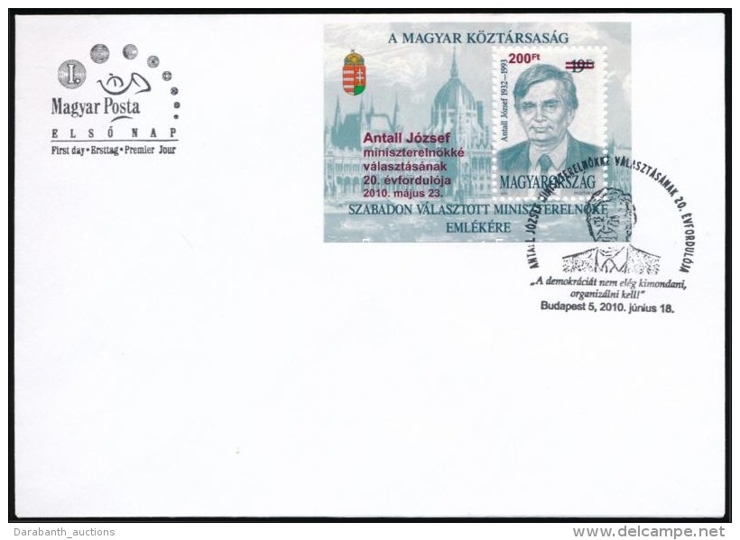 2010 Antall József Felülnyomott Blokk FDC - Sonstige & Ohne Zuordnung