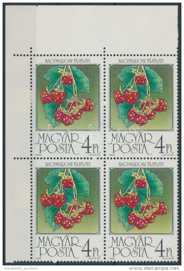 ** 1986 Gyümölcsök Négyestömb, A Második Bélyegen Pont Az 'O' Alatt - Other & Unclassified