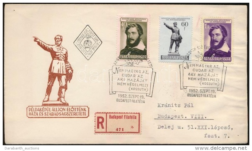 1952 Kossuth Lajos (II.) Sor Ajánlott FDC-n - Autres & Non Classés