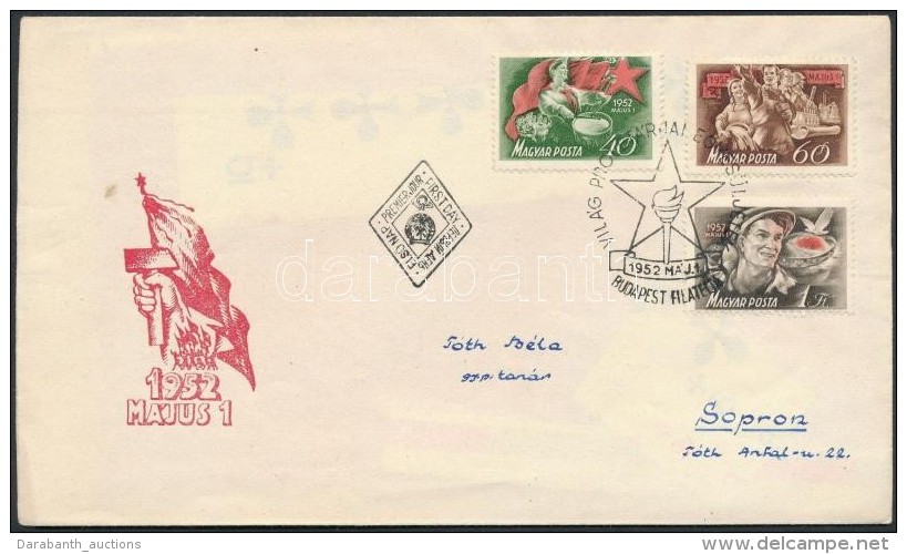 1952 Május 1. (III.) Sor FDC-n, A 40f Bélyegen A Piros Szín Lefelé Tolódott - Autres & Non Classés