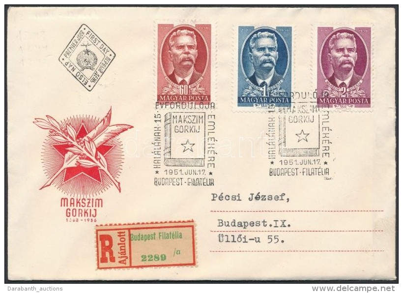 1951 Maxim Gorkij Sor Ajánlott FDC-n - Otros & Sin Clasificación