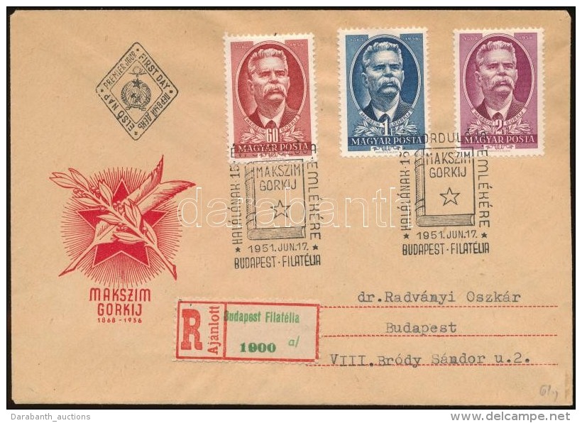 1951 Maxim Gorkij Sor Ajánlott FDC-n - Sonstige & Ohne Zuordnung