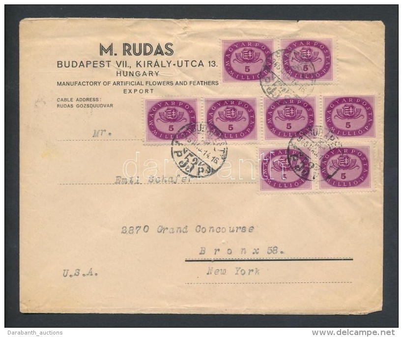 1946 (15. Díjszabás) 8 X 5 Millió PengÅ‘ Levélen New Yorkba / Cover To New York - Otros & Sin Clasificación