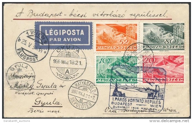 1936 Budapest - Wien 1. Páros Vontató Repülés Levél / 1st Hauling Flight Airmail... - Autres & Non Classés