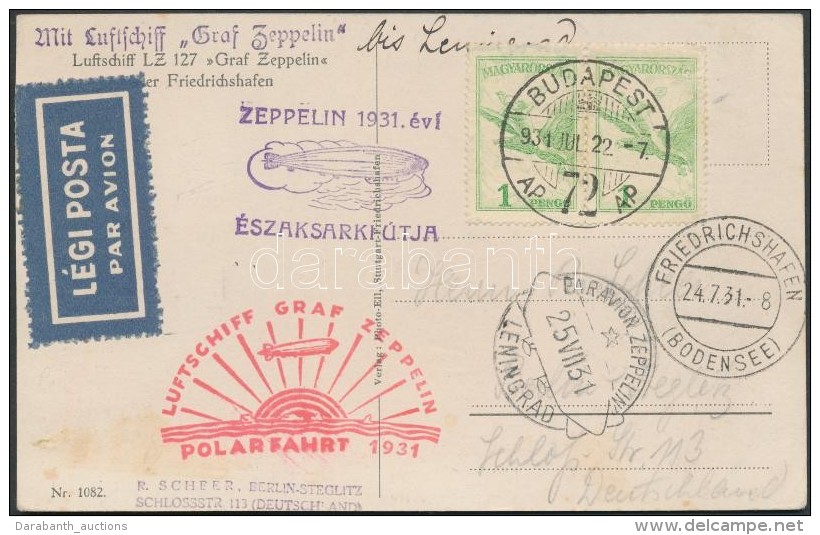 1931 Zeppelin északi Sarki útja Képeslap Leningrádi Ledobással / Zeppelin Flight... - Autres & Non Classés