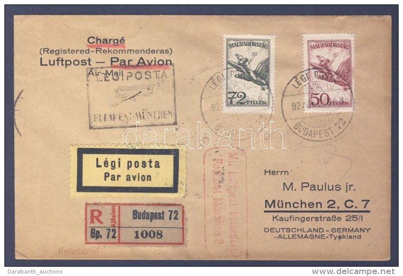 1927 Ajánlott Légi Levél 'BUDAPEST-MÜNCHEN' Légi Irányító... - Other & Unclassified