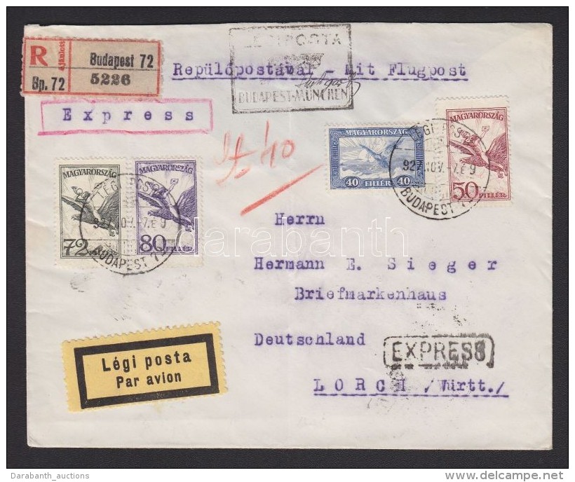 1927 Expressz Ajánlott Légi Levél Lorchba 'BUDAPEST-MÜNCHEN' Légi... - Other & Unclassified