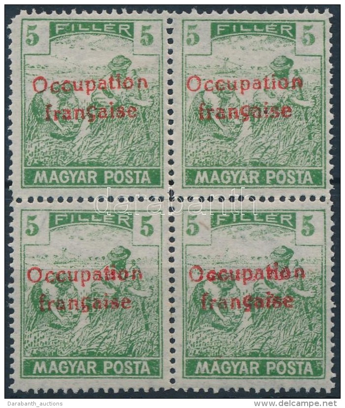 ** Arad 1919 Magyar Posta 5f Négyestömb Garancia Nélkül (60.000) (sarokhiba / Missing... - Andere & Zonder Classificatie