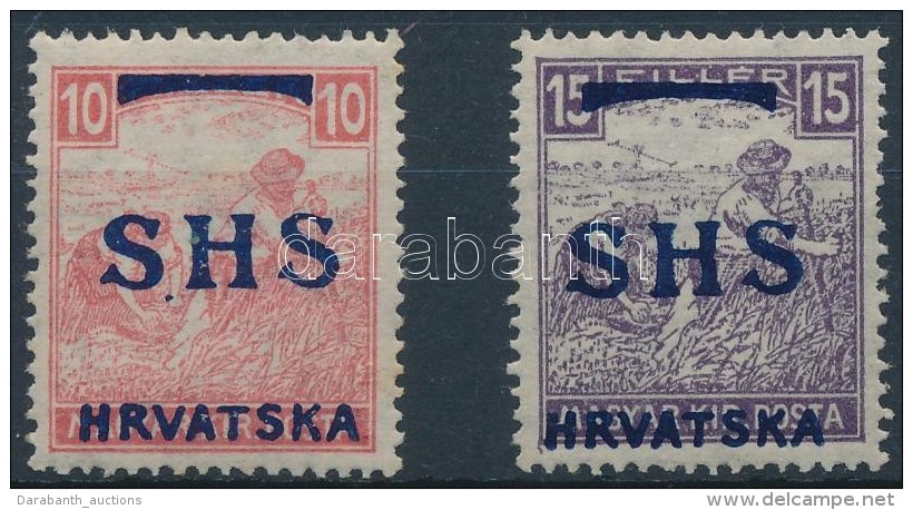 * SHS 1918 Fehérszámú Arató 10f, 15f (472.000) / Yugoslavia Mi 59-60 Signed Bodor - Andere & Zonder Classificatie