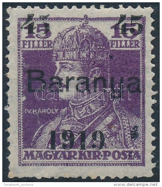 ** Baranya I. 1919 Károly 45/15f Próbanyomat, Bodor Vizsgálójellel - Andere & Zonder Classificatie