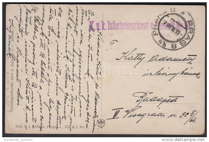 ~1919 Tábori Posta Képeslap 'K.u.K. Infanterieregiment' + 'PRAHA 8' - Autres & Non Classés